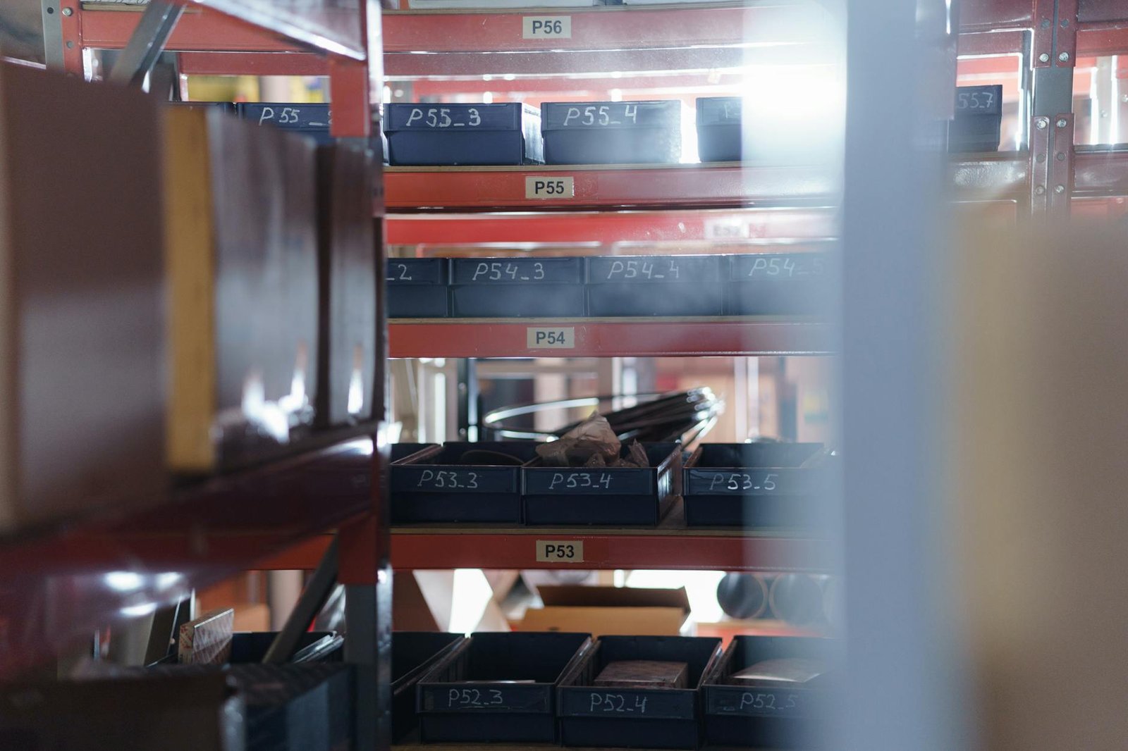 organized warehouse bins storage shelving
