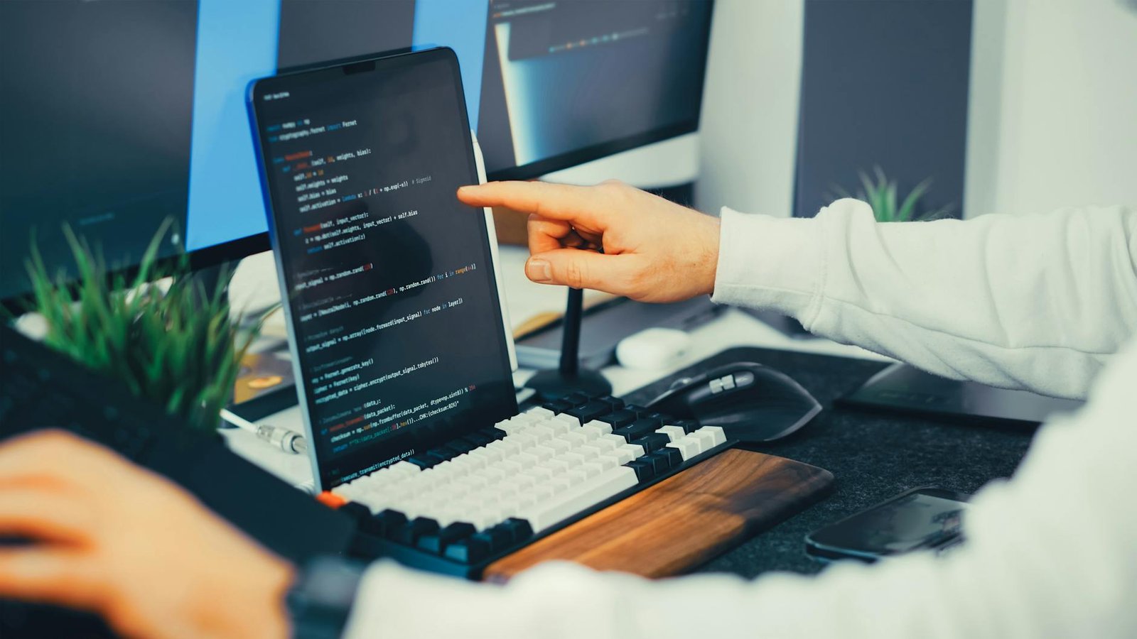 Person configuring custom fields in a database application on a laptop