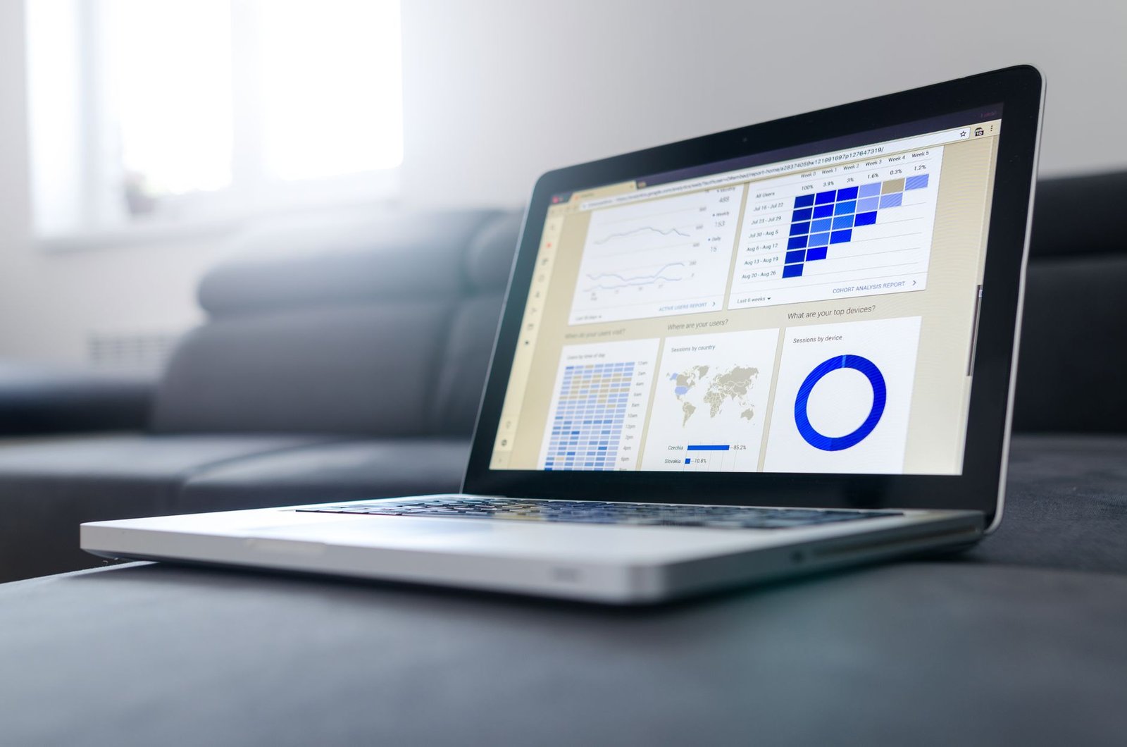 Analytics reporting dashboard on laptop screen